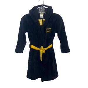 Batman Kids Hooded Bathrobe Boys Small Black Yellow Bruce Wayne Embroidery